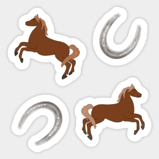 Two brown horses and two grey horseshoes Sticker